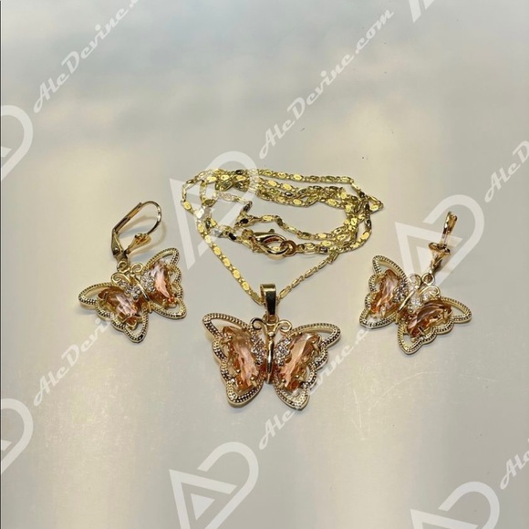 Blush Pink Butterfly set (gold plated) - Picture 8 of 8